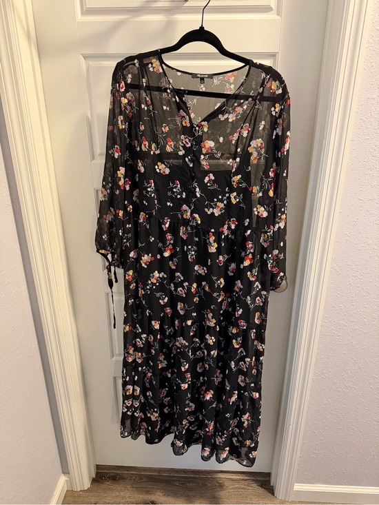 Madewell Dresses & Skirts - Madewell Floral Black Sheer Midi Dress with Lining